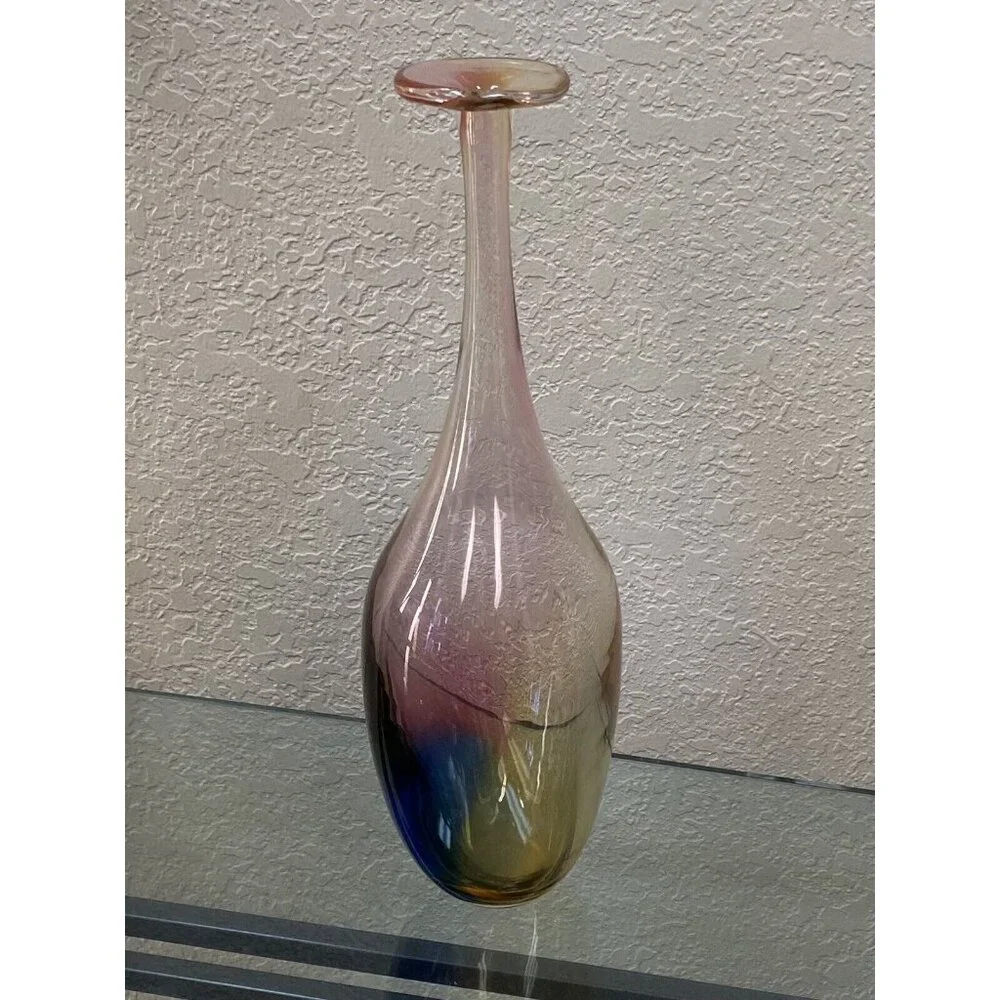 Kosta Boda Kjell Engman 11 1/2" Fidji Rainbow Art Glass Bottle Vase 48838 - Picture 16 of 16
